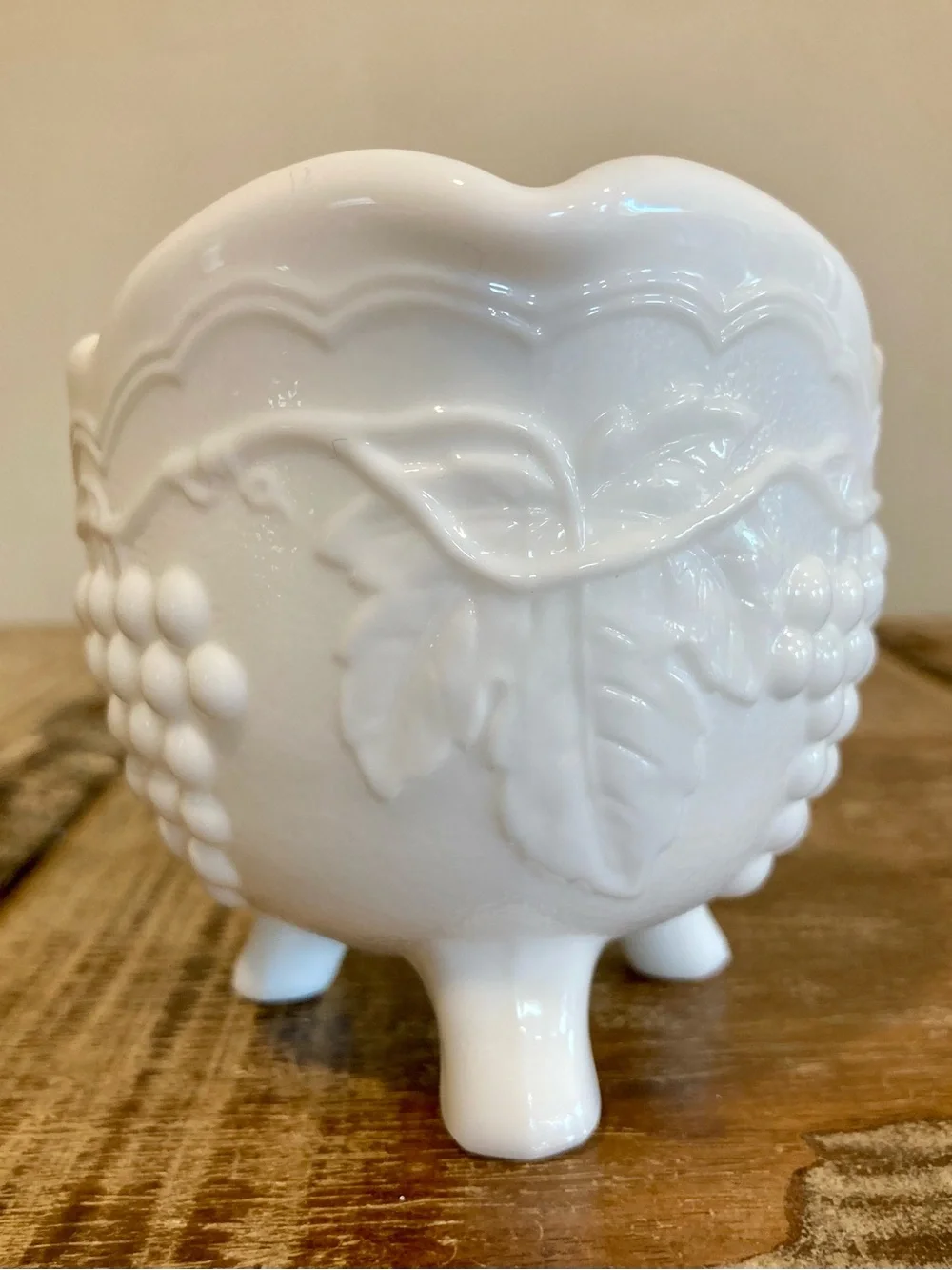 Vintage Imperial Milk Glass Creamer with Embossed Grape Vine Pattern